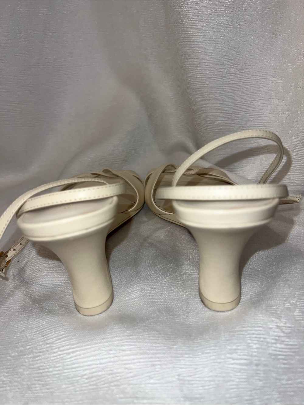 Reformation Margot 75MM Metallic Leather Wedge Sandals Cream Knot Front Heel SB9 - Picture 8 of 10